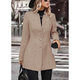 chouyatou Women's Business Casual Herringbone Wool Coat Button Up Notch Collar Dressy Blazer Jacket (Medium, Khaki)