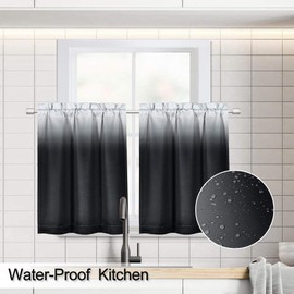 SeeGlee 30 Inch Length Ombre Blackout Curtain for Kitchen -Waterproof Small Curtain Valance for Bathroom Basement,(30 Inches Wide by 30 Inches Long,Black,1 Panel)