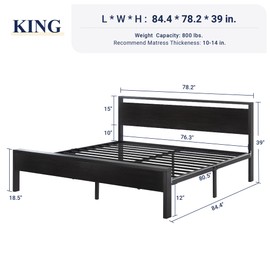 Allewie King Size Platform Bed Frame with Wooden Headboard and Footboard, Heavy Duty 12 Metal Slats Support, No Box Spring Needed, Under-Bed Storage, Non-Slip Without Noise, Black Oak