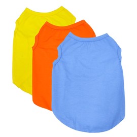 Pack of 3 Dog Shirts for Small Dogs, Summer Soft Cotton T-Shirt, Dog Soft Tank Top, Sleeveless Vest, Dog T-Shirt for Small, Medium Dogs, Cats, Clothing (Orange, Yellow, Light Blue (3XL)