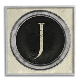 Stupell Industries Letter J Initial Vintage Shape Typewriter Key Wall Art, 17 x 17, Grey Framed