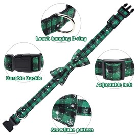 JunD Christmas Cat Dog Collar Snowflake with Christmas Detachable Bow Tie 2 Pack Dog Collar Adjustable with Safety Buckle (L)