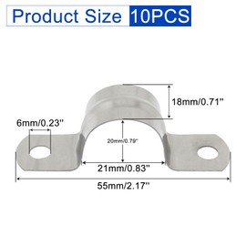 BENLIUDH 304 Stainless Steel Conduit Clamps, 2 Hole Rigid Pipe Strap Heavy Duty Metal U Bracket (10pcs, 20mm)