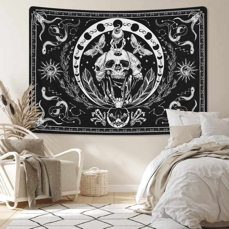 Yugarlibi Skull Tapestry Aesthetic Sun and Moon Phase Skeleton Wall