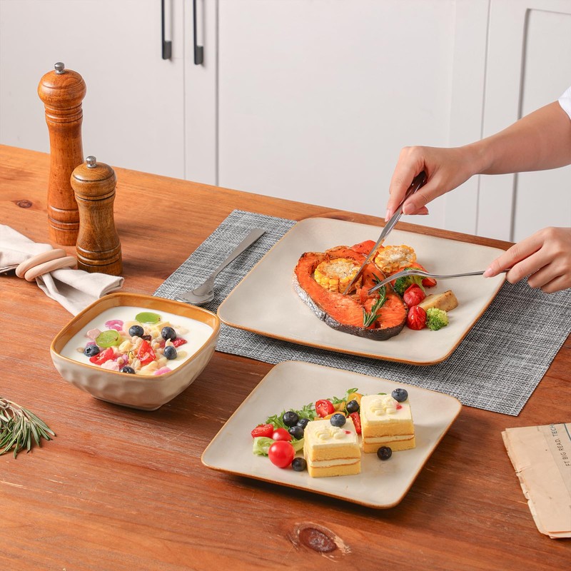 vicrays Ceramic Square 12 Pieces Dinnerware Set - Dinner Plates