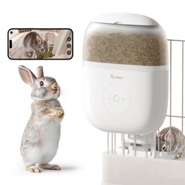 Sandpoy Hanging Automatic Rabbit Feeder with 1080P Camera, 62oz Storage, Multiple Pet Cage Compatibility, Customized Feeding Schedule- Perfect for Ferrets, Cats, Guinea Pigs, Chinchilla and Hedgehog
