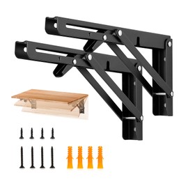 JOY DECOR 10 Inch Heavy Duty Folding Shelf Brackets, 4 Pack (2 Pairs) Collapsible Wall Mounted Brackets for Fold Down Table, Stainless Steel Folding Table Hinge, Matte Black