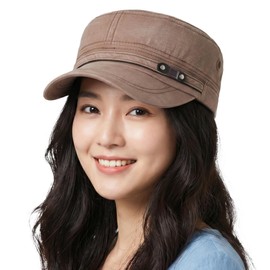 RUNQIU Solid Military Design Work Cap, Vintage Denim Military Cap, Cotton Washed Fabric, All Seasons, Adjustable Size, brown 2, 56 to 60 cm
