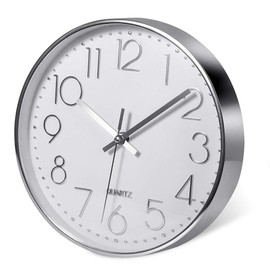 Delgeo Premium Silver Wall Clock, Wall Decoration, Modern Silent Wall Clock for Home Office Kitchen,25cm