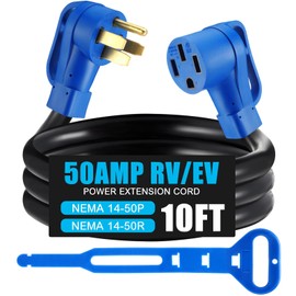 Kanayu 10ft 50 Amp RV/EV Extension Cord Compatible with NEMA 14-50P to 14-50R ETL List 4 Prong Flexible Heavy Duty STW Outdoor Waterproof Power Cord with Grip Handle for RV EV Camper
