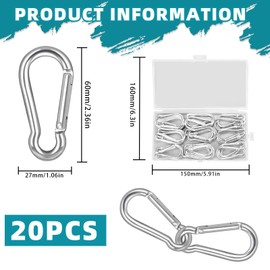 UVVRUR Pack of 20 Carabiner Hook Key Ring 60 x 6 mm Carabiner Small Carabiner Set with Snap Hooks for Backpack Dog Lead Camping Fishing Travel (20 Pieces 60 mm)