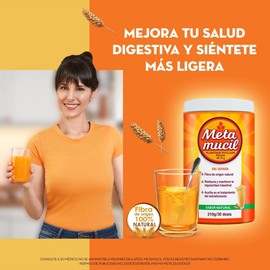 Metamucil Fibra Multibeneficios con Azúcar, Sabor Natural, 210 g, 30 Dosis – Regula el Intestino y Apoya la Digestión