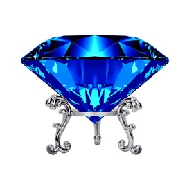 Hiziwimi 60mm Large Crystal Diamond Paperweight with Stand Jewels Wedding Decorations Centerpieces Home Decor (2.36 in, Blue)