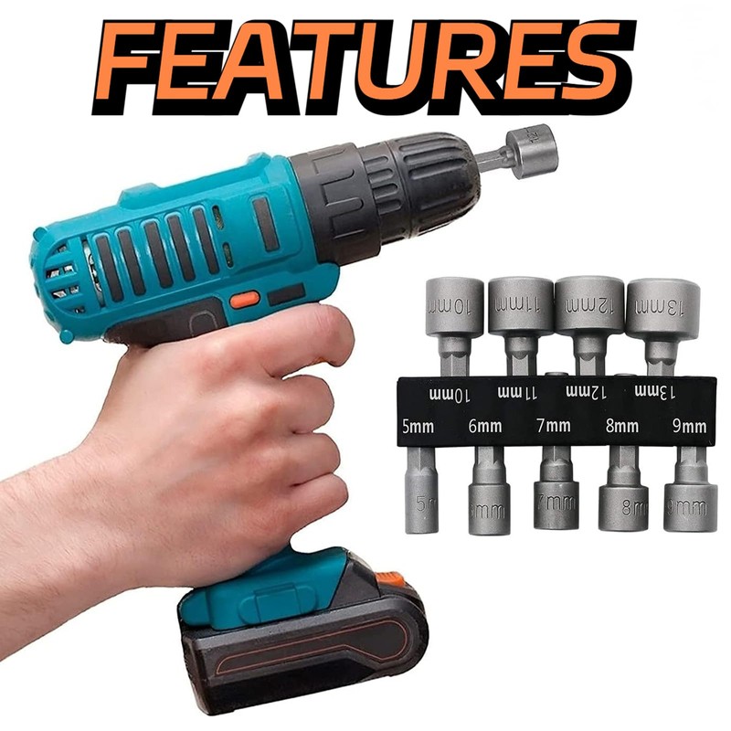 Hex Drill Bits Tools, 9 Pcs 5-13mm Magnetic Hexagon Socket,