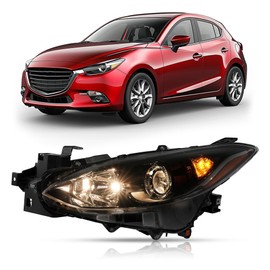 HECASA Left Projector Headlight Compatible with 2014 2015 2016 Mazda 3 Headlamp Front Lamp Halogen Clear Lens Black Housing Driver Side Replacement for BPW9510L0A MA2502144