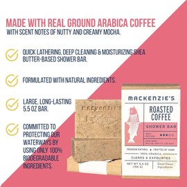 MACKENZIE'S Roasted Coffee Shower Bar - Gifts for Women - Gifts for Men - Coastal Gifts - Natural Bar Soap - Exfoliating- 5.5 OZ