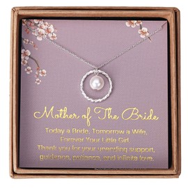 Mother of The Bride Gift - Sterling Silver Twisted Eternity Ring with Pearl Wedding Necklace Mothers Day Birthday Mother of The Bride Gift from Groom