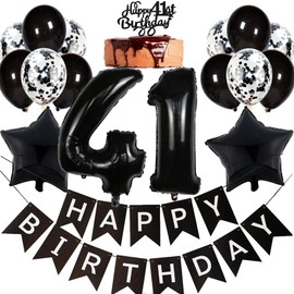 Ouceanwin Luftballon 41. Geburtstag Deko Mann, Geburtstagsdeko 41 Jahre Frau, Schwarz Tortendeko Happy 41th Birthday Deko 41. Geburtstag Männer Frauen, Ballons 41. Geburtstag Party Dekoration Set