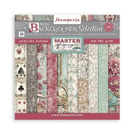 Stamperia - Scrapbook Paper Pad for Scrapbooking, Albums, Cards, Bullet Journals, and More, Acid Free, Double-Sided, Perfect for Crafts and Gifting (Master of Magic, Maxi Background) (30.5 x 30.5cm)