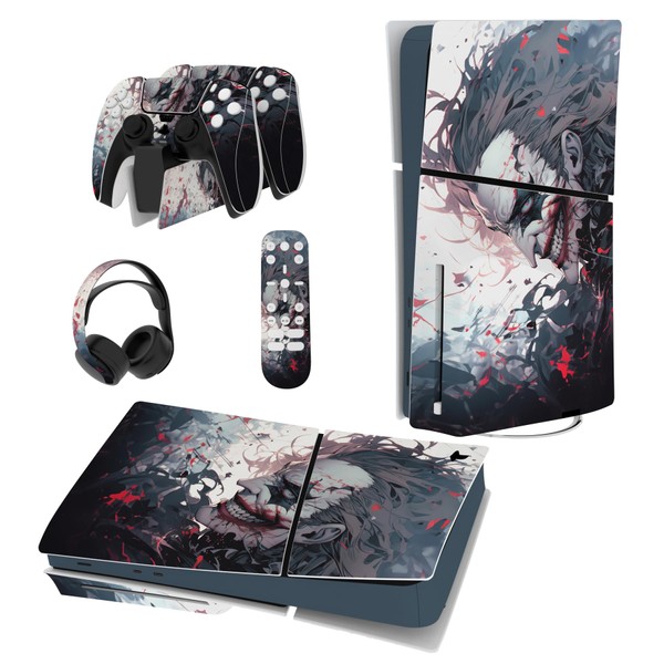 PlayVital Full Set Skin Sticker for ps5 Slim Console Disc Edition (The New Smaller Design), Vinyl Skin Decal Cover for ps5 Controller & Headset & Charging Station & Media Remote - Killing Clown