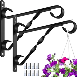 AMAGABELI GARDEN & HOME 2 Pack Hanging Plant Brackets Outdoor 10 inch Metal Fence Wall Plant Hanger Hooks for Hanging Flower Baskets Bird Feeders Lanterns Wind Chimes Rust-Resistant Black
