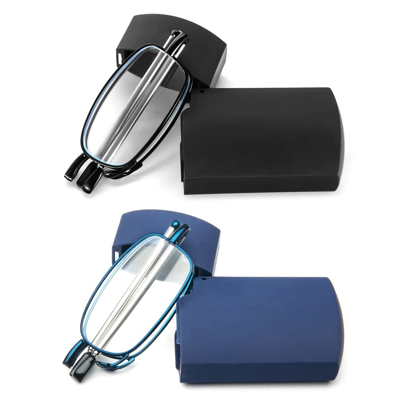 prtcslwd 2 Pack Folding Reading Glasses Stainless Steel Mini Anti-Blue