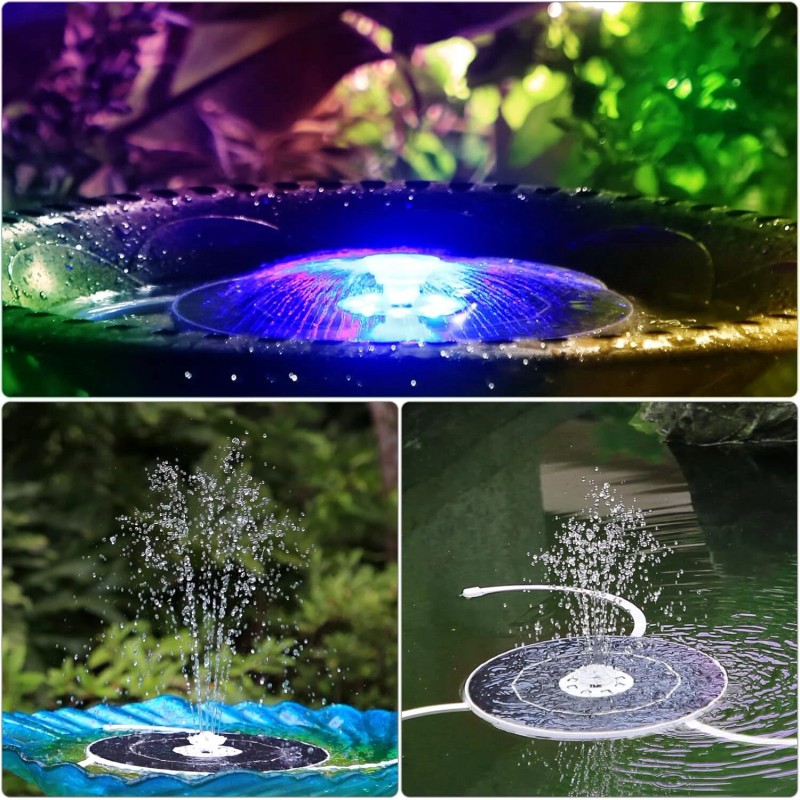 AISITIN 6.5W Solar Fountain Pump with Colorful LED Lights 3000mAh
