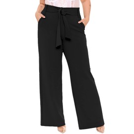 Eytino Womens Plus Size Flowy Palazzo Pants High Waist Casual Loose Wide Leg Pocketed Trouser Pants with Belt,5X Black