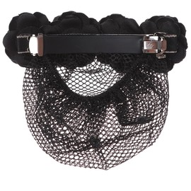 GLOBAL BOX Barrette Chignon Net with Net Roses Flower Decoration Hair Closure (Black)