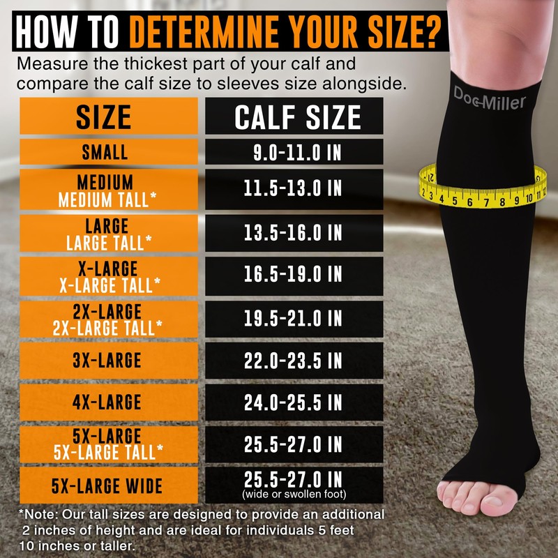 Doc Miller Open Toe Compression Socks, 20-30 mmHg, Toeless, Support