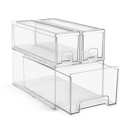 Sorbus 1 Large & 2 Small Clear Stackable Storage Drawers – Plastic Organizer Bins with Handles – Stackable Pull-Out Storage Drawers for Closet, Pantry, Office, Bathroom, Craft, and Toy Organization