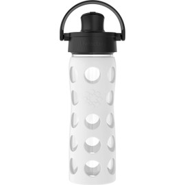 Lifefactory 16-Ounce Glass Water Bottle with Active Flip Cap and Protective Silicone Sleeve, Optic White