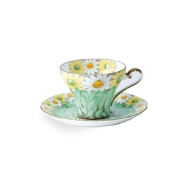 Aynsley Daisy Corset Fine Bone China Teacup and Saucer Set - 5.07oz Hand-Painted Gold-Trimmed Corset-Shape Set, Fancy Gift for Birthdays/Mother’s Day/Tea Lovers(Green)