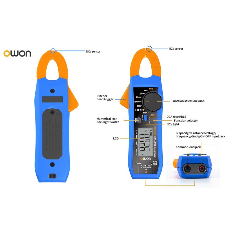 OWON CM2100B Digital Clamp Meter Bluetooth Smart Electrical Tester 600V