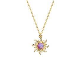 KOFISNI Crystal Sun Necklace for Women 18K Gold Plated Sun Pendant Necklace Natural Stone Crystal Choker Necklace Healing Crystal Necklace Christmas Trendy Jewelry For Women (Purple B)