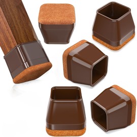 28Pcs Square Chair Leg Floor Protectors with Wrapped Felt Bottom, Silicone Chair Leg Protectors for Hardwood Floors, Chair Legs Cover Prevents Scratches & Reduce Noise (Brown XS Fit 0.63"-0.83")