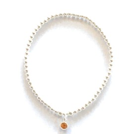 Sterling Silver 925 Beaded Stretch Bracelet with Topaz/November Birthstone Bezel Charm