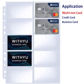 WITHYU 30 Pack 600 Pockets Business Card Sleeves Sheets,A4 2/3/4 Ring Binder Credit Card Sleeves,Ultra Clear Business Card Sheets with 11 Holes Double Sided 10 Pocket Credit Card Sheets,A4 Size