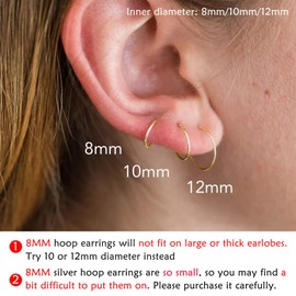 LYTOPTOP 3 Pairs Gold Hoops Earrings for Women S925 Sterling Silver Small Hypoallergenic Earrings Set Cartilage Nose Lip Rings for Men Girls, 8/10/12mm