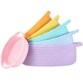 Teenyyou 6 Pcs Cotton Rope Woven Baskets Set Storage Baskets for Organizing Shelves Rectangle Macaroon Decorative Baskets with Handles for Cloth Blanket Toys Living Room Bathroom Laundry Books Towels