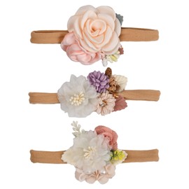 Pack of 3 Baby Headbands, Nylon Headband, Baby Girl, Elastic Flowers Headband for Newborns, Soft Floral Headband for Children Parties, Family Photos