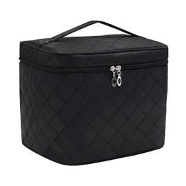 Yuknees Makeup Bag Cosmetic Travel Bag Large Make Up Bag with Handle Zipper Makeup case Waterproof Cosmetic Pouch for Purse Makeup Brush Bags for Women Girls-Black