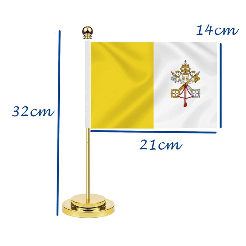 Vatican Desk Flag,12 inch Tall Small Vatican Indoor Banner,Tiny Printing