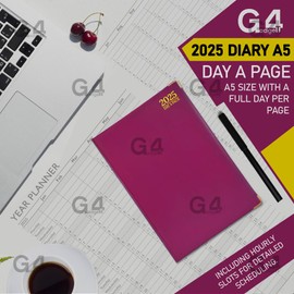 G4GADGET A5 Day A Page Diary 2025 | Hardback Cover | Daily Planner with Hourly Slots | Bold & Compact (Purple)