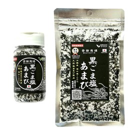 Black Sesame Salt, Natural Salt, Amabi, Sasaya, Refillable Pack, 3.5 oz (100 g) x 1 Bag, Bottle 2.6 oz (75 g) x 1, Made in Japan, Sun-dried Salt, Additive-free, Natural Salt, Flat Pot, Sasaya