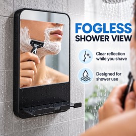 Fogless Shower Mirror 6.3 x 10.3 Inch – Wall Mounted Bathroom Shaving Mirror with Suction Cup, Razor Holder & Shatter-Resistant Acrylic
