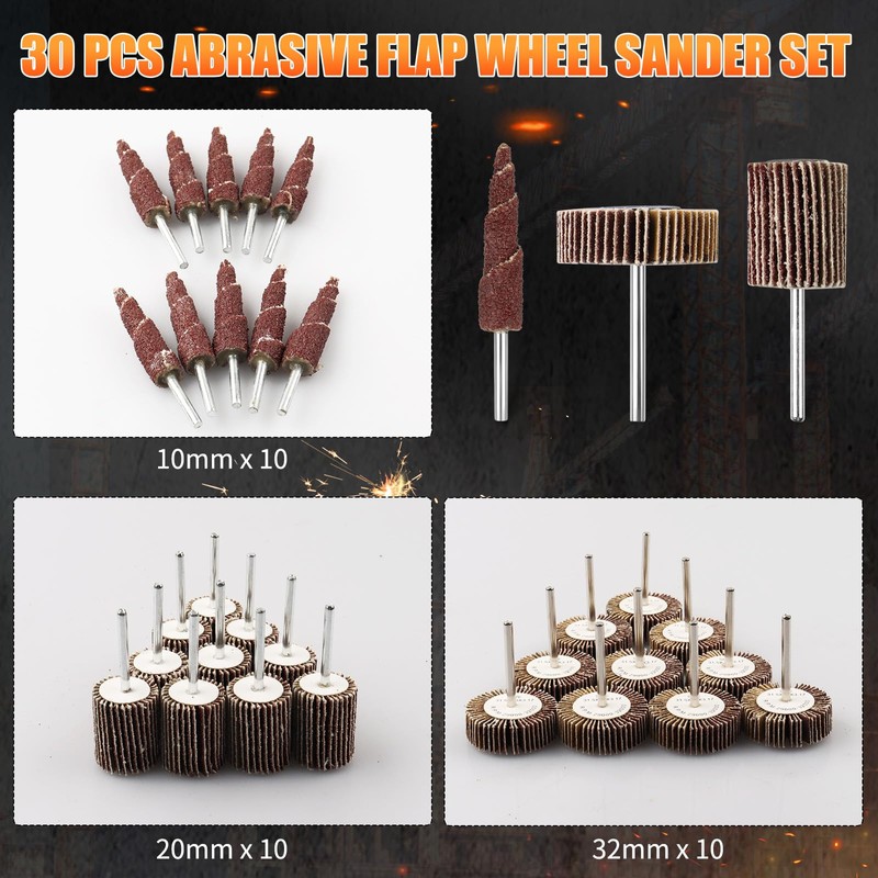 Mixiflor 30 Pcs Flap Wheel Sander for Dremel, 80 Grit