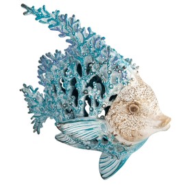 Corner Merchant Ocean Decor Coral Reef Angelfish Beach Home Decor Coral Look Polystone Tabletop Collection (Turquoise)