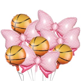 8Pack Gender Reveal Party Balloons, 4Pcs Pink Bow Foil Balloons 4Pcs Foil Basketball Balloons for Throws or Pink Bows Gender Reveal Party Decorations Supplies