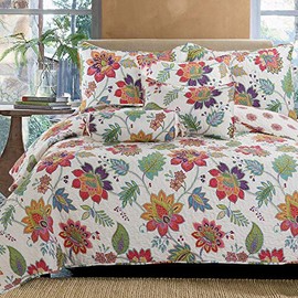 Cozy Line Home Fashions Gypsy Floral Reversible Quilt Bedding Set, Bedspread Coverlet Lightweight for All Seasons (Spring Blooming, Queen - 3 Piece)